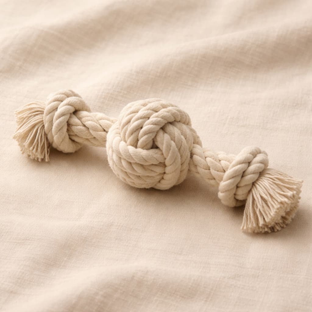 Rope toy on cream linen