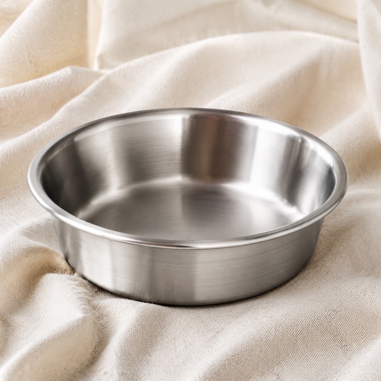 Stainless dog bowl close-up
